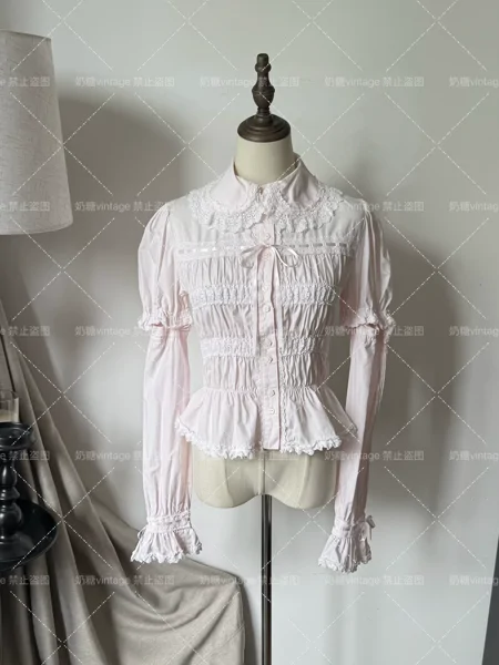 【Ready Stock D1824】baby｜Used Pink Vegetarian Chicken Lace Sleeve Shirt Vintage Lo Lolita